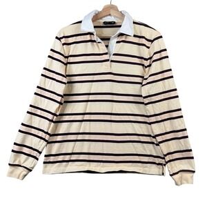 J.Crew premium-weight classic Rugby Polo Shirt Cream Burgundy Striped S CN190